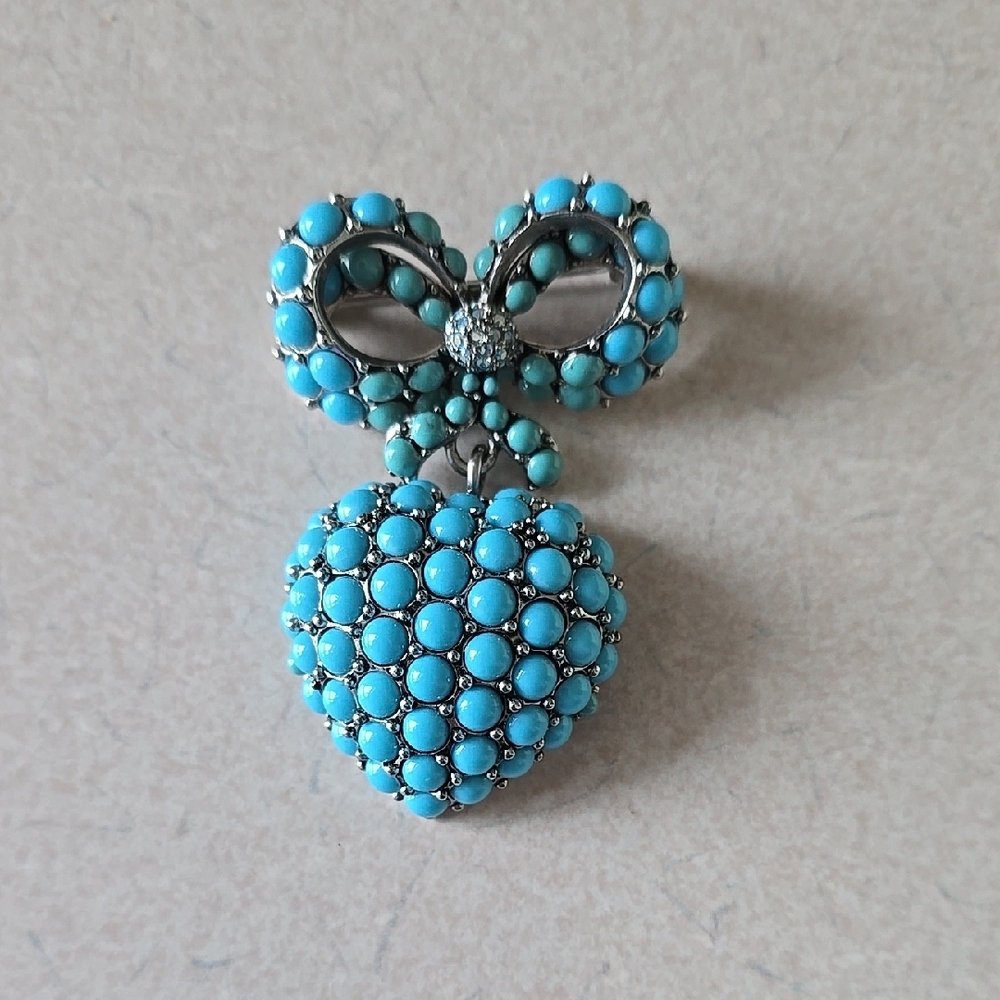 Joan Rivers Blue and Silver Bow Brooch